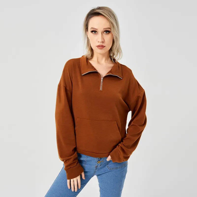 Women's Trendy Cropped Sweater with Half-Zip Design