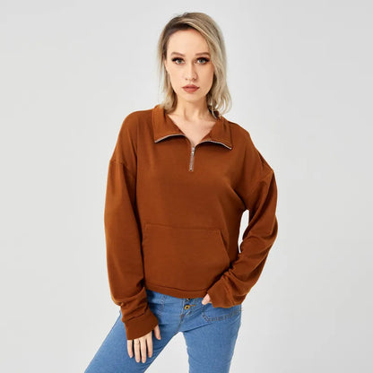 Women's Trendy Cropped Sweater with Half-Zip Design
