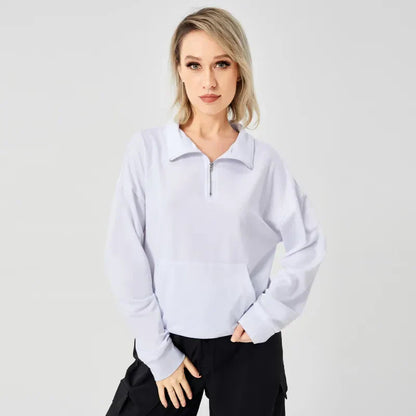 Women's Trendy Cropped Sweater with Half-Zip Design