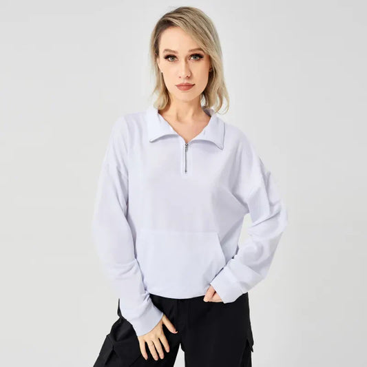 Women's Trendy Cropped Sweater with Half-Zip Design