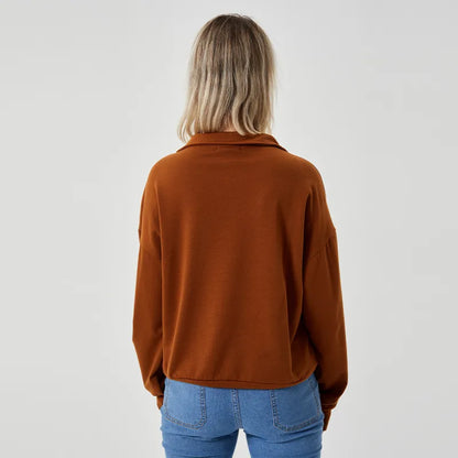 Women's Trendy Cropped Sweater with Half-Zip Design
