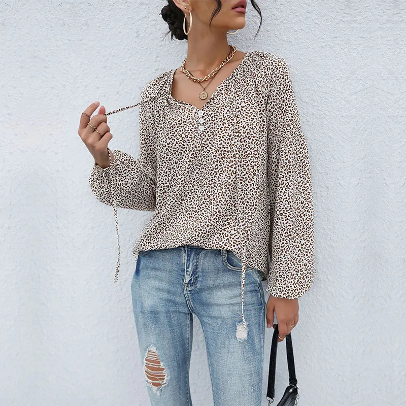 Women's Stylish Soft Fabric Loose-Fit Shirt with Leopard Print