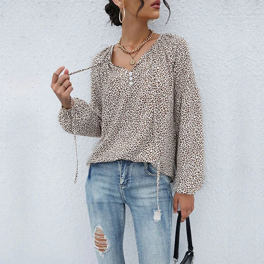 Women's Stylish Soft Fabric Loose-Fit Shirt with Leopard Print