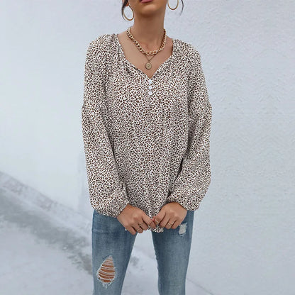 Women's Stylish Soft Fabric Loose-Fit Shirt with Leopard Print