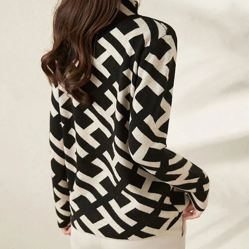 Women's Elegant Geometric Pattern Knit Jumper | Ideal for Winter