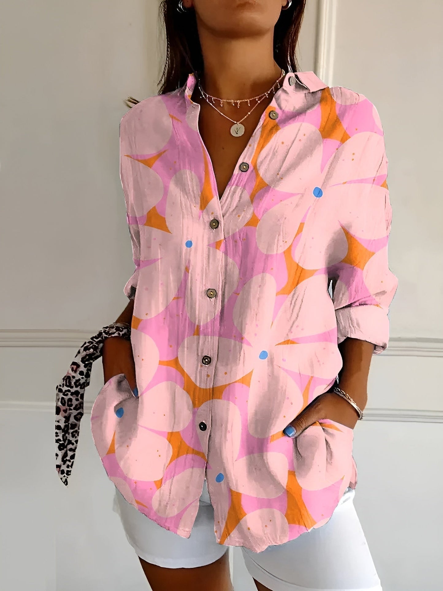Women's Button-Up Shirt with Floral Design