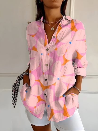 Women's Button-Up Shirt with Floral Design