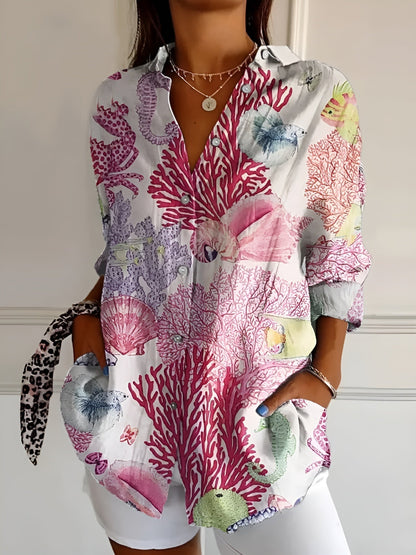 Women's Button-Up Shirt with Floral Design