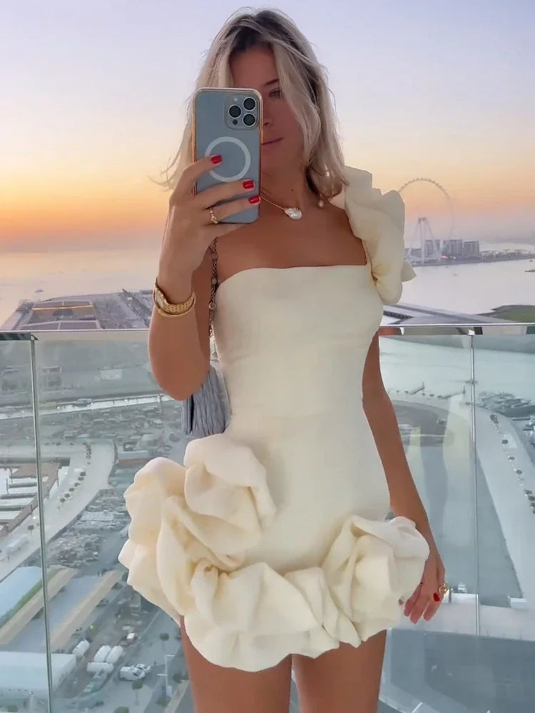 Women's Elegant Ruffled Cocktail Dress with Strapless Design
