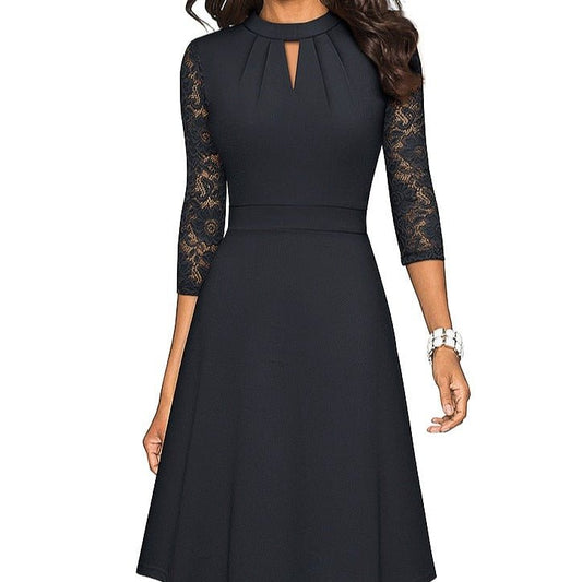 Women's Elegant Lace Dress with Hollowed Out Design