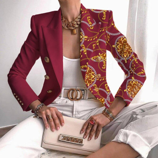 Women's Asymmetrical Blazer with Ornate Gold and Chain Print | Perfect for Casual Days