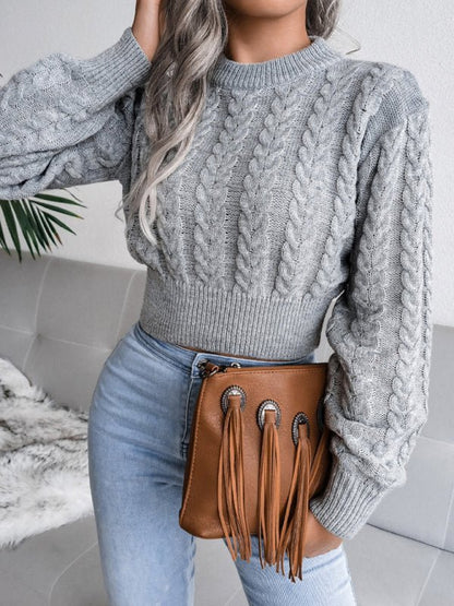 Women's Classic Cropped Cable Knit Jumper | Ideal for Winter