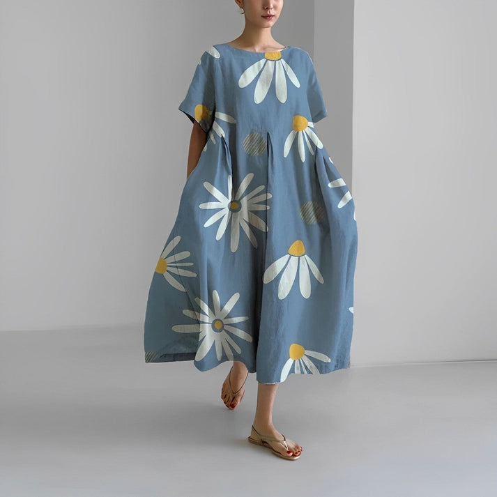 Light Blue, White Flower, Yellow, Green