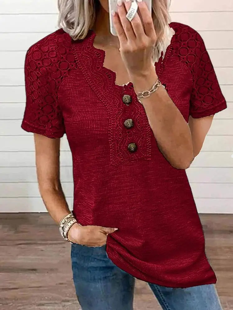 Variant image for Women's Elegant Lace T-Shirt with Delicate Accents and Relaxed Fit-9